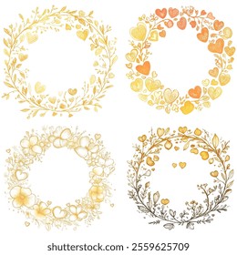 Set hand draw yellow heart wreath for Valentine's day element.