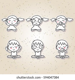 set of hand drawing abstract people happy kids meditation happiness concept illustration vector eps10