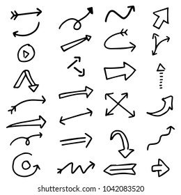 set of hand drawing arrow use for pictogram pointer or presentation design element 
