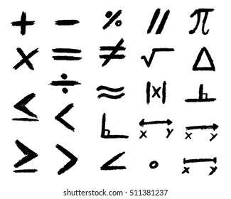 Set of hand drawing black math symbol.