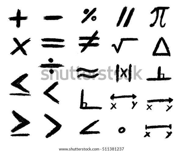 Set of hand drawing\
black math symbol.