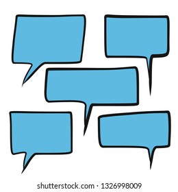 Set of hand drawing blue colored square speech bubbles on white background