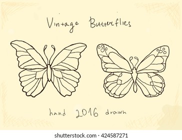Set of hand drawing butterflies. Elements for design.
