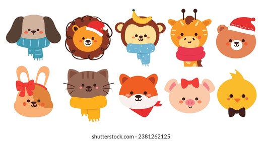 conjunto de pegatinas de dibujos a mano de animales de dibujos animados. dibujo de un animal lindo para la pegatina, icono