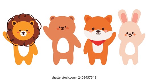 set of hand drawing cartoon animals sticker set. cute animal drawing for sticker, icon