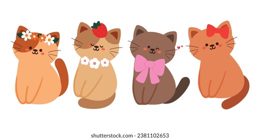 set of hand drawing cartoon cat sticker set. cute animal drawing for sticker, icon