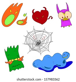 set of hand drawing cartoon character halloween