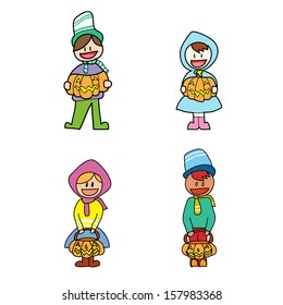 set of hand drawing cartoon character halloween