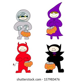 set of hand drawing cartoon character halloween