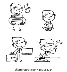 set of hand drawing cartoon character happy business person