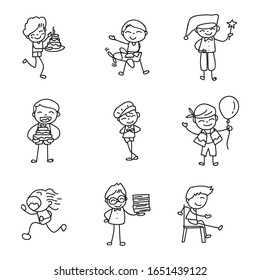 Dibujo manual dibujo animado chicos felices ilustración vectorial