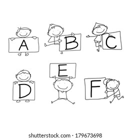 set of hand drawing cartoon character happiness alphabet