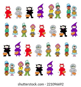 set of hand drawing cartoon character halloween