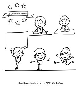 set of hand drawing cartoon character happy businesswomen in different postures illustration