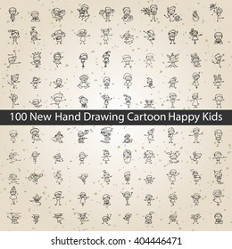 Set of Hand drawing cartoon happy people vector illustration