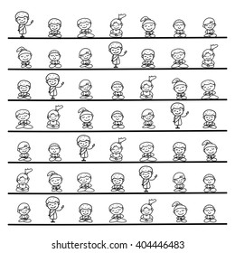 Set of Hand drawing cartoon happy people mediation vector illustration