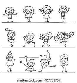 Set of Hand drawing cartoon happy people vector illustration
