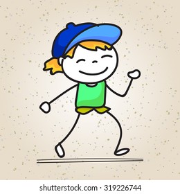 set of hand drawing cartoons concept happy boys playing in different posture vector illustration