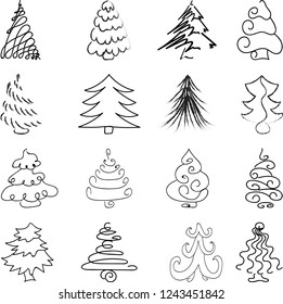 Set of hand drawing christmas tree. Vector illustration.