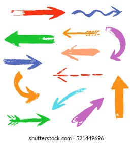 Set of hand drawing comic arrows. Colorful hand drawing design elements. Vector collection on white background.
