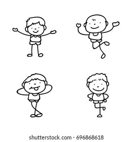 Set of hand drawing cute boys line art. abstract happy people. happiness concept and illustration