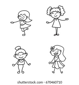 Set Hand Drawing Cute Girls Line Stock Vector (Royalty Free) 670460710 ...