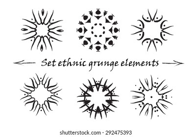 Set hand drawing decorative frame in ethnic grunge style. Vector. Ornament model for T-shirt, textile, print, tattoo. Black and white. Vector illustration