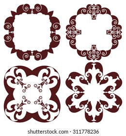 Set hand drawing decorative frame, silhouette in marsala color. Italian majolica style Vector illustration. The best for your design, textiles, posters, tattoos, corporate identity