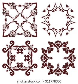 Set hand drawing decorative frame, silhouette in marsala color. Italian majolica style Vector illustration. The best for your design, textiles, posters, tattoos, corporate identity