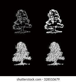 A set of hand drawing of decorative trees. Vector illustration.