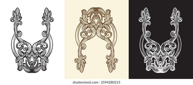 Set of hand drawing design elements. Vector isolated illustration. Vintage decorative baroque monogram, architectural detail in old fashioned style for decoration, cards, wedding, print and design