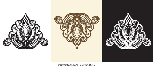 Set of hand drawing design elements. Vector isolated illustration. Vintage decorative baroque monogram, architectural detail in old fashioned style for decoration, cards, wedding, print and design