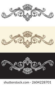 Set of hand drawing design elements. Vector isolated illustration. Vintage decorative baroque monogram, architectural detail in old fashioned style for decoration, cards, wedding, print and design