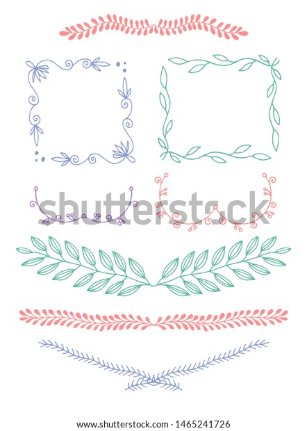 set of hand drawing\
doodle page divider, border, corner in doodle floral style, vector\
illustration