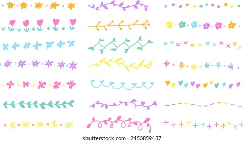 Conjunto de dibujos a mano Flor dibujada Abstracto botánico Doodle Línea Laurel Bordes Marcos Divisores Colección Wreath Estilo Plano Arcoiris Brillante Colorido Vector de fondo blanco Ilustración Elemento