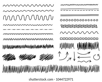 Set of hand drawing elements, borders, dividers, sketch lines.