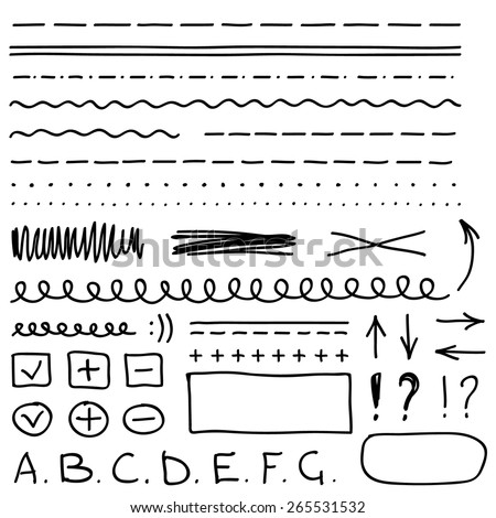 Set of hand drawing elements for edit and select text.