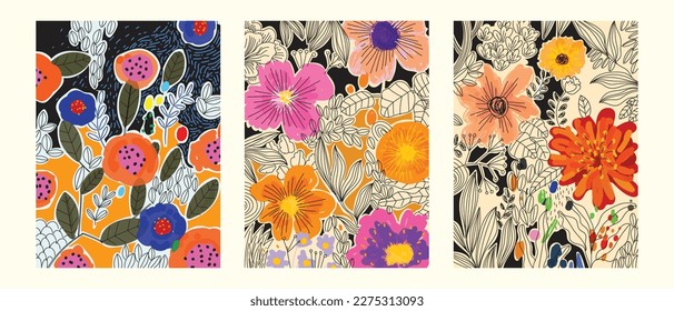 Set of hand drawing floral plants flowers Hand drawn sketch vector illustration. Vintage botanical design.