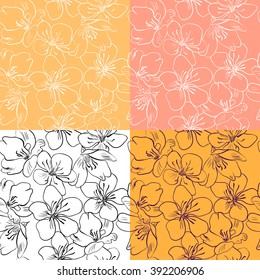 Set of hand drawing floral seamless pattern. 