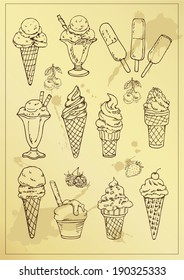 set of hand drawing ice cream