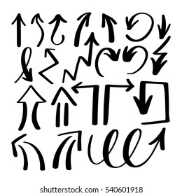 set of hand drawing isolated arrows collection on white background for advertising and business presentations, design elements vector illustration