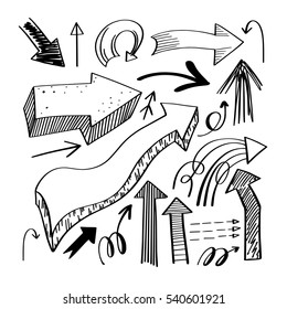 set of hand drawing isolated arrows collection on white background for advertising and business presentations, design elements vector illustration