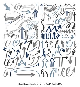 set of hand drawing isolated arrows collection on white background for advertising and business presentations, design elements vector illustration