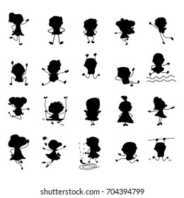 Set of hand drawing isolated happy cute kids line art. abstract people. happiness concept and illustration