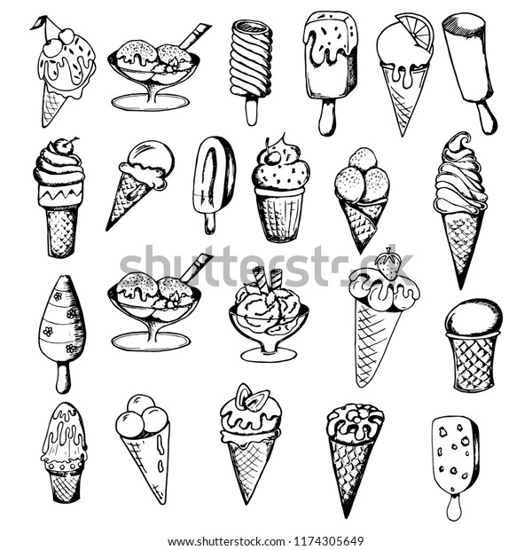 Set Hand Drawing Line Ice Cream Stock Vector (Royalty Free) 1174305649 ...