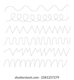 set of hand drawing line wave dot stock element. arrow line dot