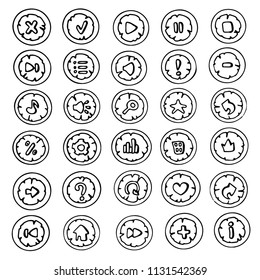Set of hand drawing media buttons, black and white vector illustration