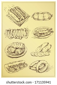 set of hand drawing sausage