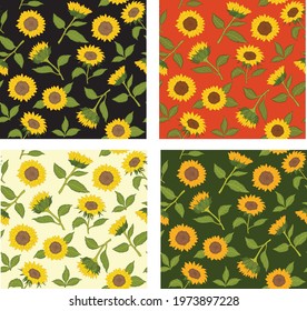 Set of  hand drawing seamless pattern with  sunflowers. Vector illustration for textile print , background, wallpaper, decorative paper and other design.