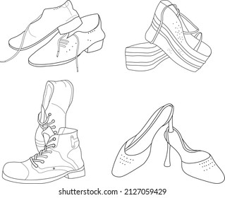 set of hand drawing shoes vector illustration